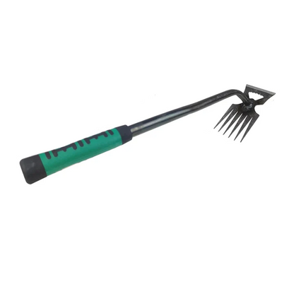 Manual Long-Handled Weed Puller with Pointed Metal Prongs