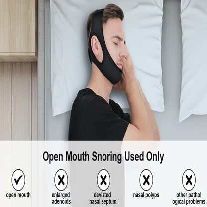 Adjustable Chin Strap with Soft Elastic Band and Hook Loop Closure for Snoring