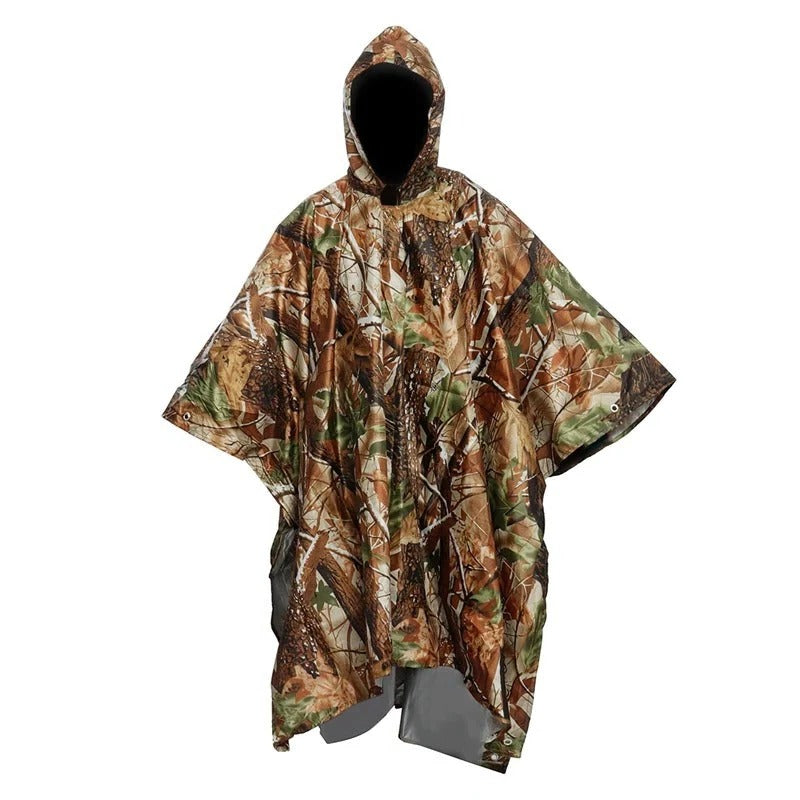 Poncho Jacket with Adjustable Drawcord Hood and Side Snap Closure, Packable Design