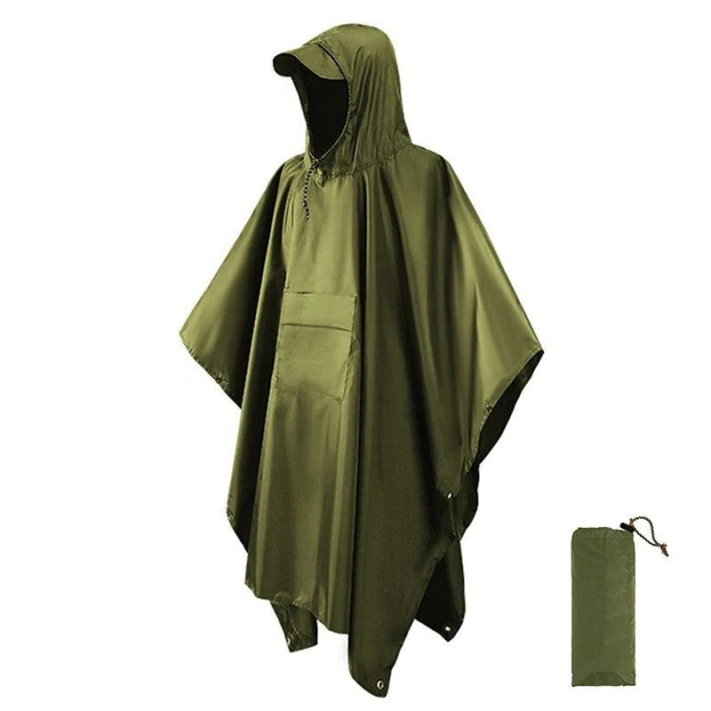 Poncho Jacket with Adjustable Drawcord Hood and Side Snap Closure, Packable Design