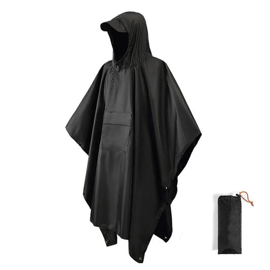 Poncho Jacket with Adjustable Drawcord Hood and Side Snap Closure, Packable Design