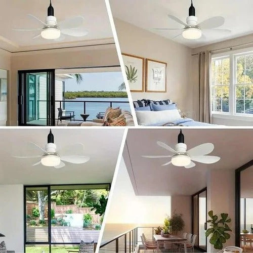 Ceiling Fan with LED Light and Remote Control, E27 Socket Mount
