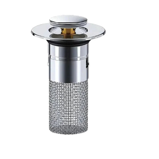 Pop Up Sink Stopper with Dual Silicone Seal and Built-In Strainer Basket