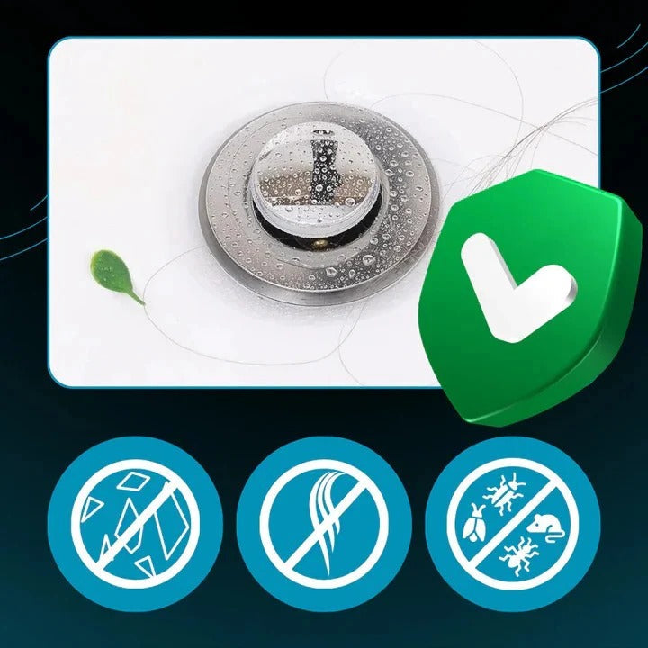 Pop Up Sink Stopper with Dual Silicone Seal and Built-In Strainer Basket