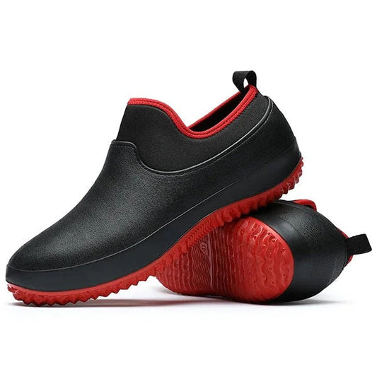 Liquid-Resistant Work Shoes with Slip Entry Design and Grip Sole