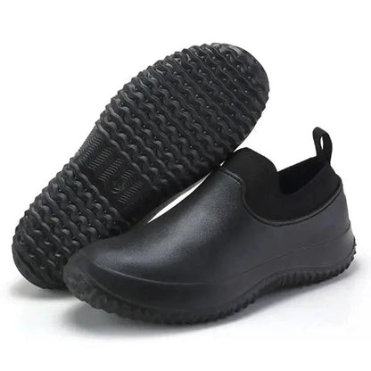 Liquid-Resistant Work Shoes with Slip Entry Design and Grip Sole