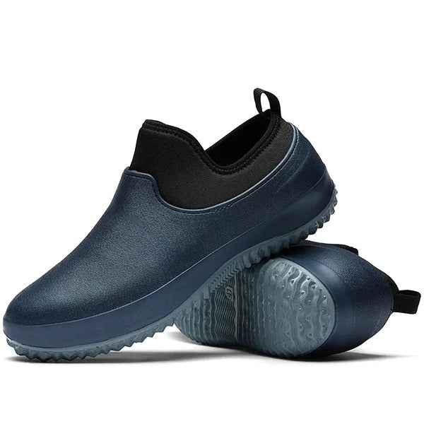 Liquid-Resistant Work Shoes with Slip Entry Design and Grip Sole