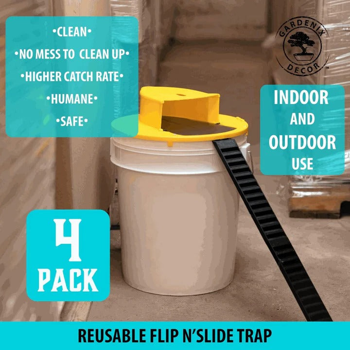 Bucket Lid Rodent Trap with Auto Reset Mechanism and 10-Mouse Capacity, 4-Pack