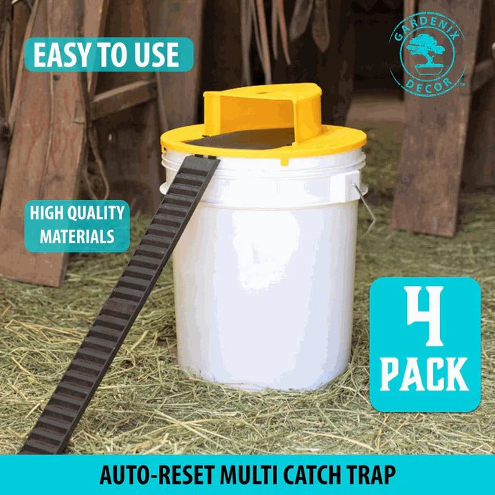 Bucket Lid Rodent Trap with Auto Reset Mechanism and 10-Mouse Capacity, 4-Pack