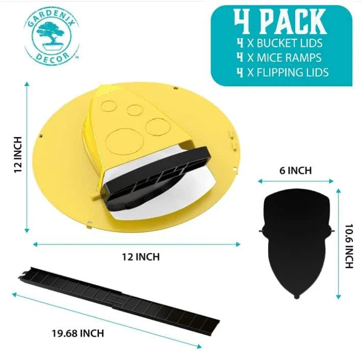 Bucket Lid Rodent Trap with Auto Reset Mechanism and 10-Mouse Capacity, 4-Pack