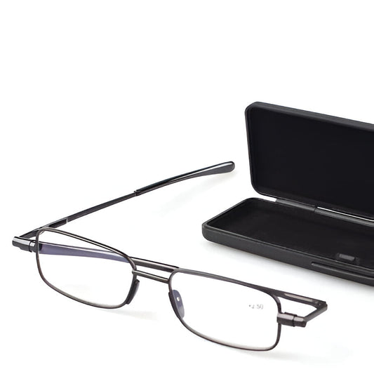 Foldable Reading Glasses with Spring-Loaded Hinge and Carrying Case