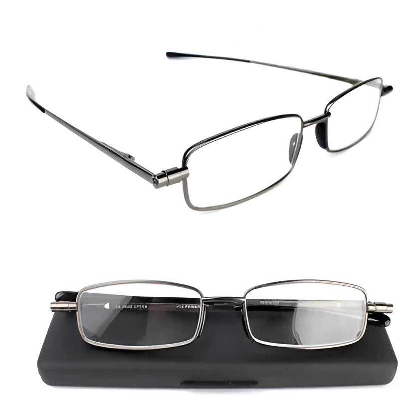 Foldable Reading Glasses with Spring-Loaded Hinge and Carrying Case
