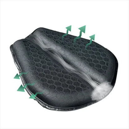 Honeycomb Ventilated Motorcycle Seat Pad with Dual Strap Attachment and Shock Absorption