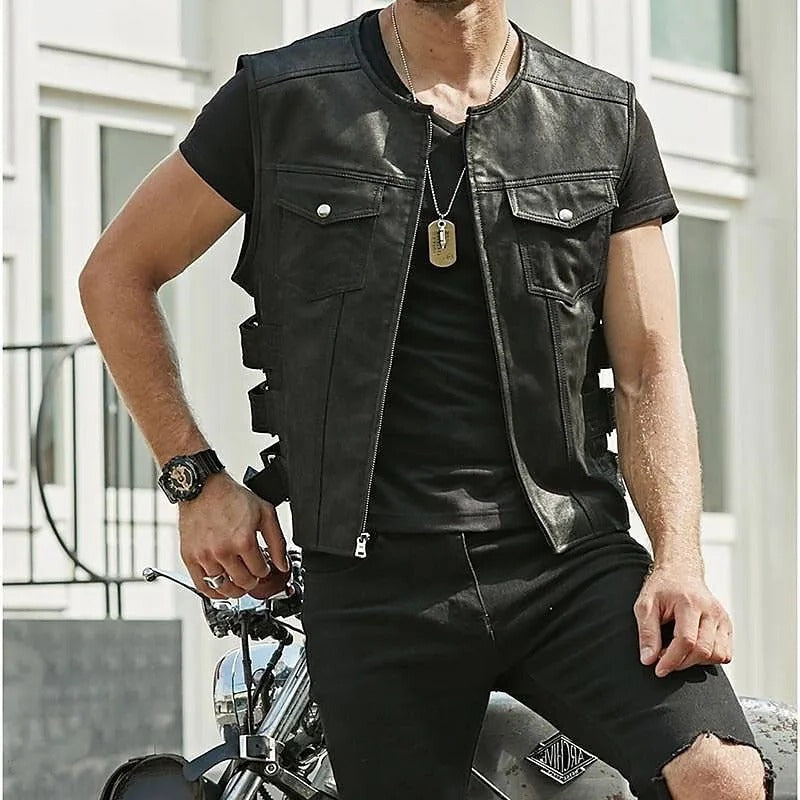 Men's Layering Vest with Adjustable Side Straps and Front Pockets