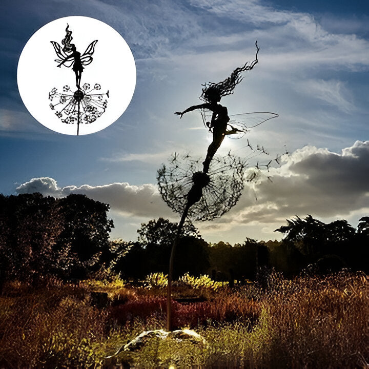 Steel Fairy Garden Sculpture with Laser-Cut Design and Powder-Coat Finish