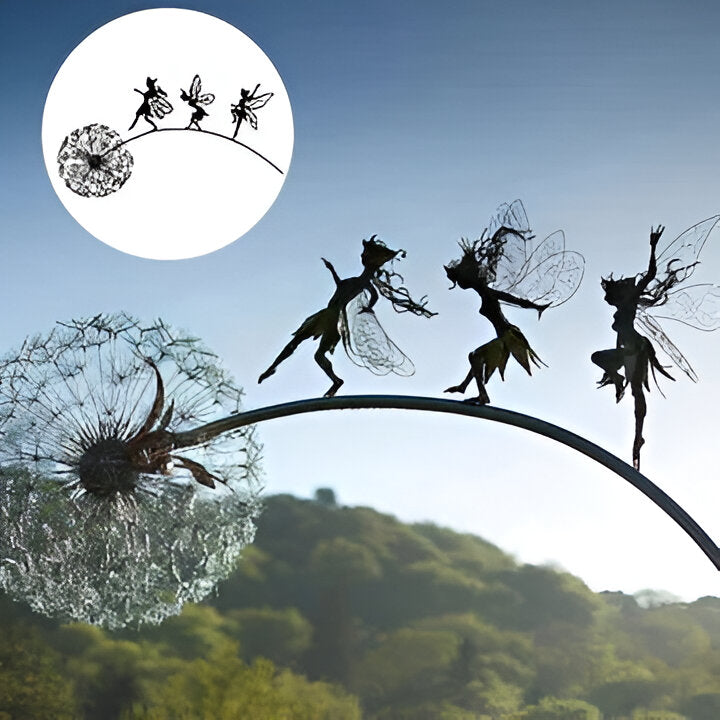 Steel Fairy Garden Sculpture with Laser-Cut Design and Powder-Coat Finish