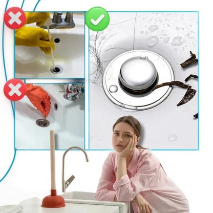 Pop Up Sink Stopper with Dual Silicone Seal and Built-In Strainer Basket