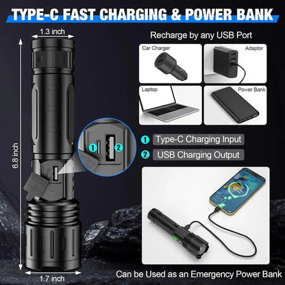 Long Range LED Flashlight with Adjustable Zoom Focus and 5 Light Modes