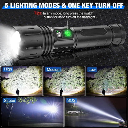 Long Range LED Flashlight with Adjustable Zoom Focus and 5 Light Modes