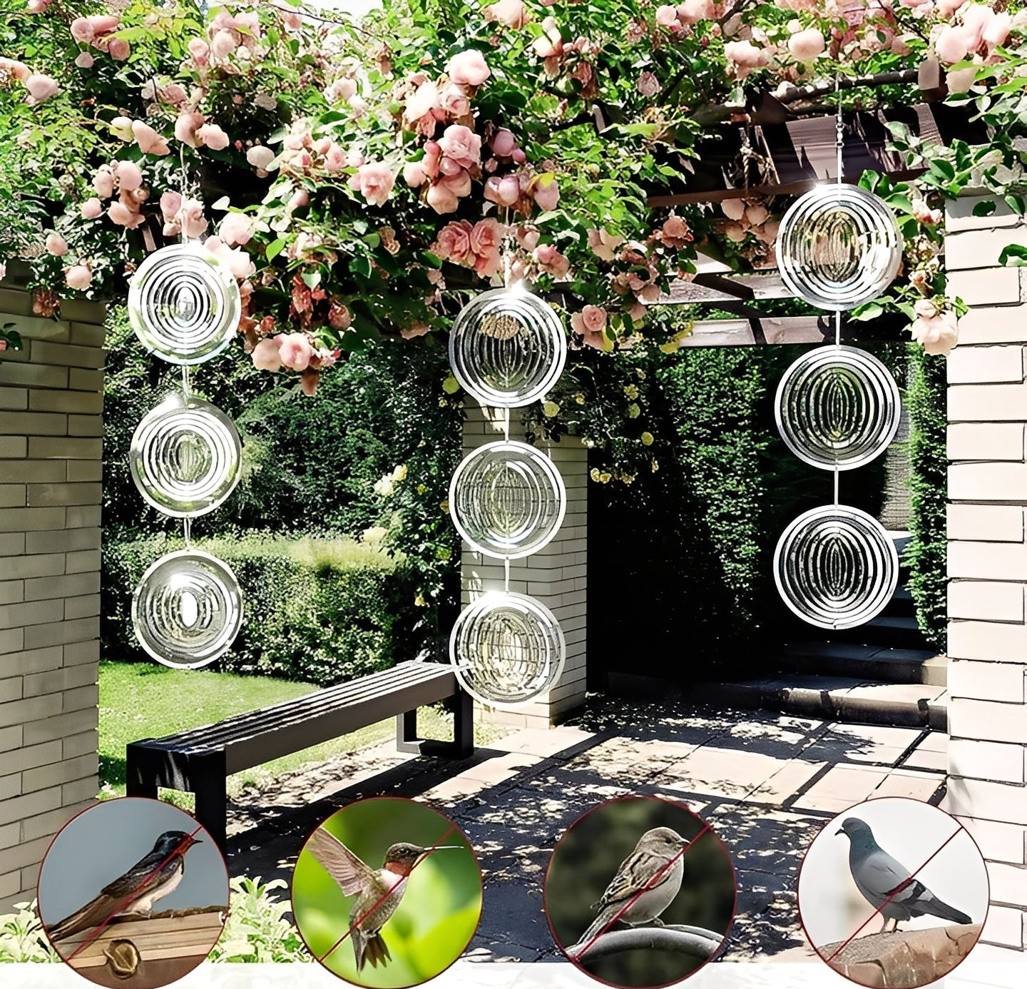 Reflective Bird Spinner with Wind-Powered Rotation and Stainless Steel, Set of 3