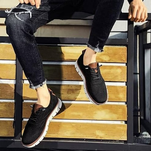 Men's Knit Casual Shoes with Wide Toe Box and Elastic Collar, Machine Washable