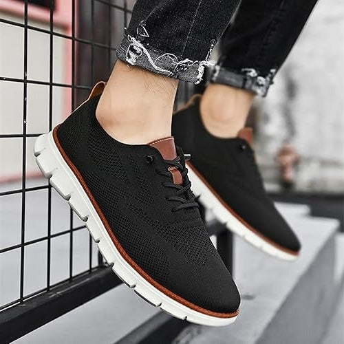 Men's Knit Casual Shoes with Wide Toe Box and Elastic Collar, Machine Washable