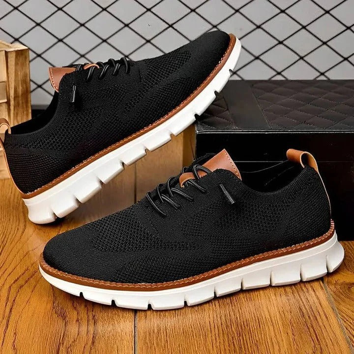 Men's Knit Casual Shoes with Wide Toe Box and Elastic Collar, Machine Washable