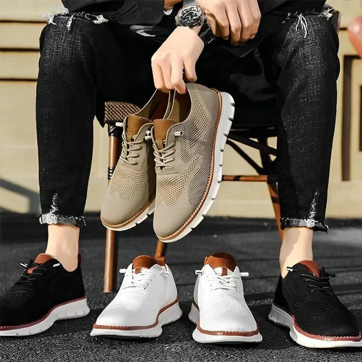 Men's Knit Casual Shoes with Wide Toe Box and Elastic Collar, Machine Washable