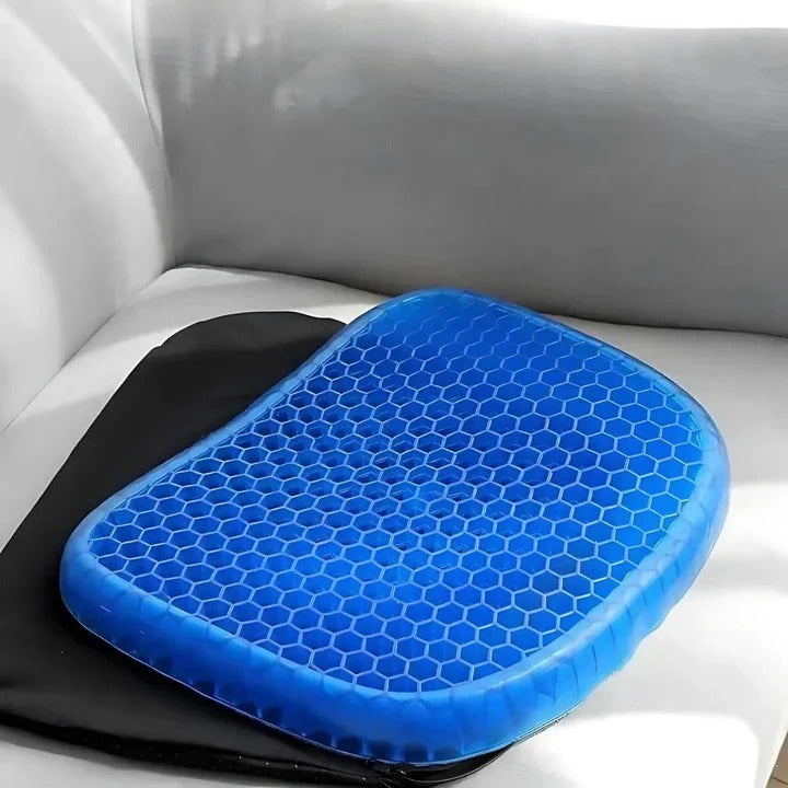 Gel Seat Cushion with Honeycomb Support and Polyester Blend Cover