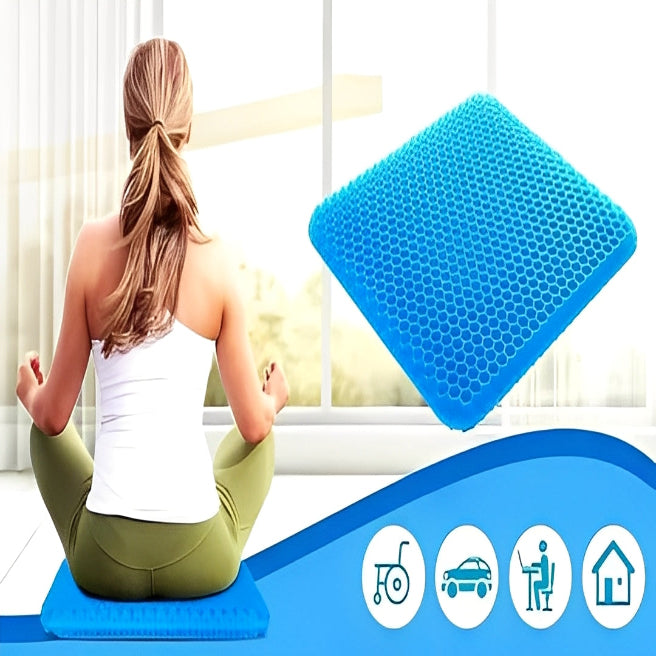 Gel Seat Cushion with Honeycomb Support and Polyester Blend Cover