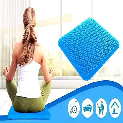 Gel Seat Cushion with Honeycomb Support and Polyester Blend Cover