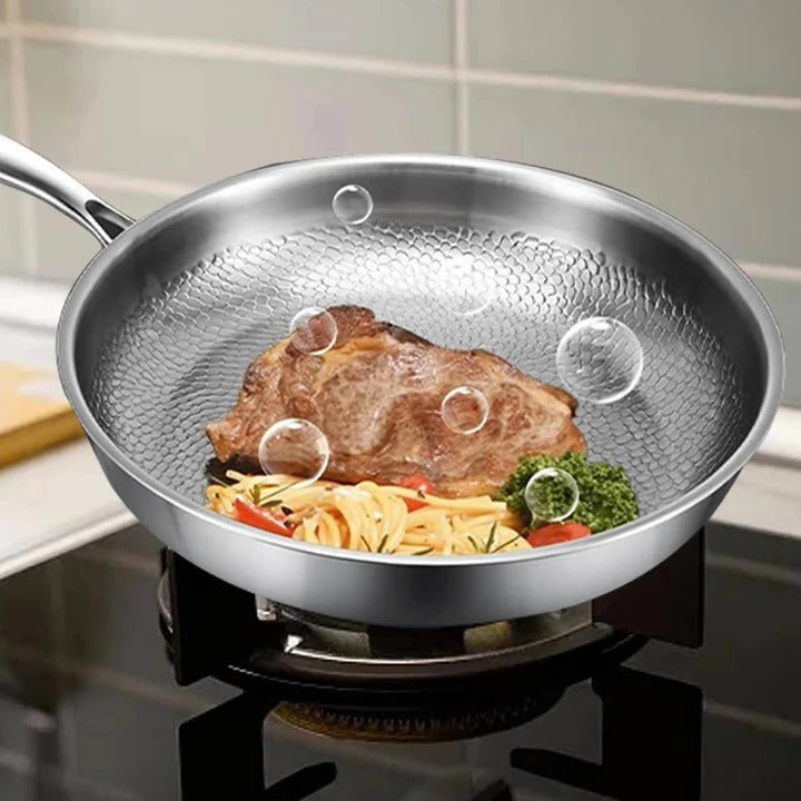 Titanium Steel Pan with Fish Scale Texture and Deep Sides for All Cooktops