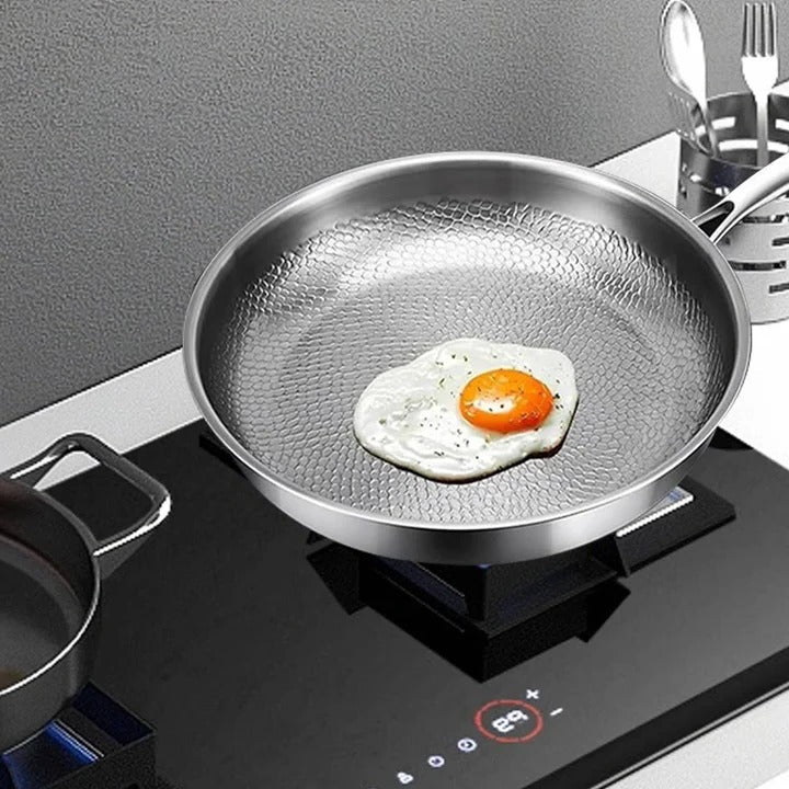 Titanium Steel Pan with Fish Scale Texture and Deep Sides for All Cooktops