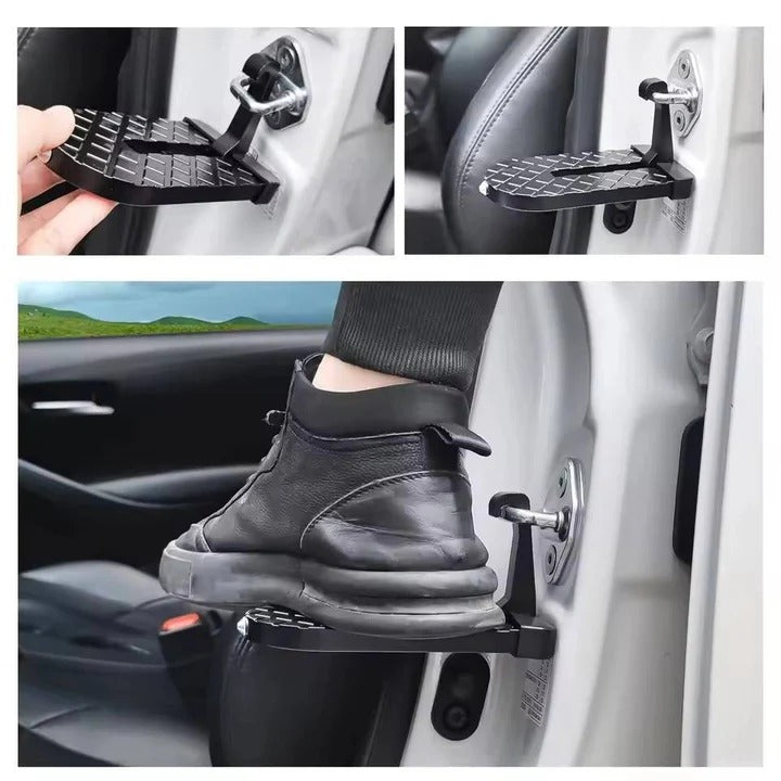Foldable Car Door Step with Textured Grip and Emergency Window Breaker, Aluminum Construction