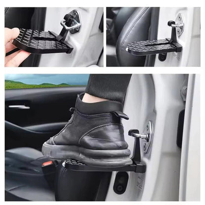 Foldable Car Door Step with Textured Grip and Emergency Window Breaker, Aluminum Construction