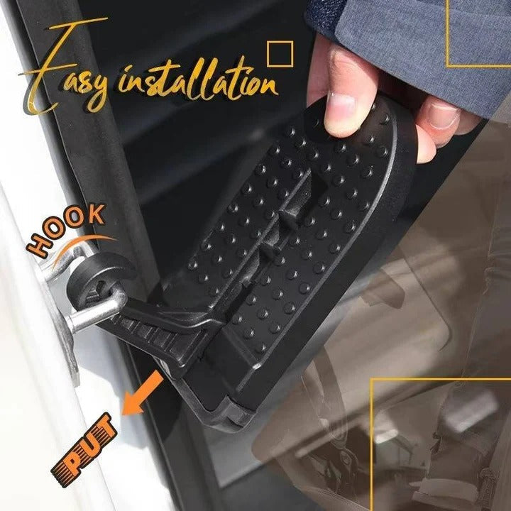 Foldable Car Door Step with Textured Grip and Emergency Window Breaker, Aluminum Construction