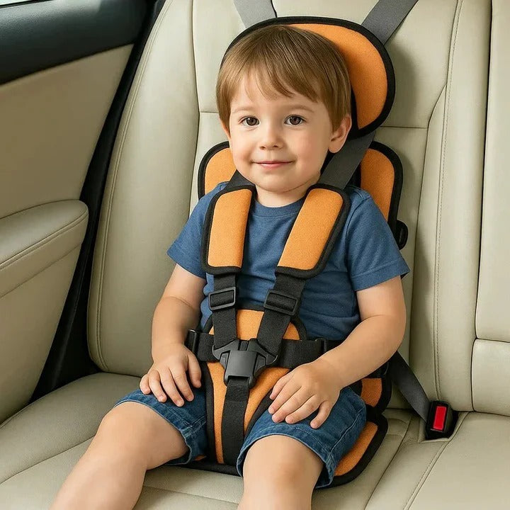 Foldable Child Travel Seat with Five Point Harness and Padded Comfort, Ages 1-14