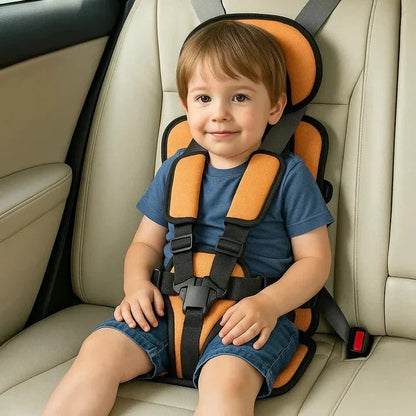 Foldable Child Travel Seat with Five Point Harness and Padded Comfort, Ages 1-14
