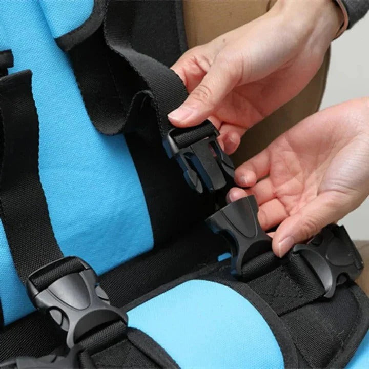 Foldable Child Travel Seat with Five Point Harness and Padded Comfort, Ages 1-14