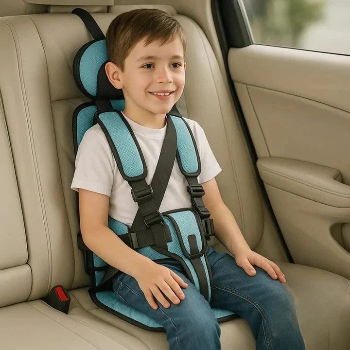 Foldable Child Travel Seat with Five Point Harness and Padded Comfort, Ages 1-14