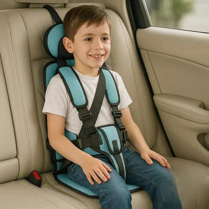 Foldable Child Travel Seat with Five Point Harness and Padded Comfort, Ages 1-14