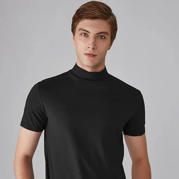 Men's Turtleneck Shirt with Cotton Blend Fabric and High Neck Design