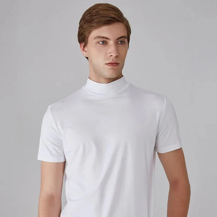 Men's Turtleneck Shirt with Cotton Blend Fabric and High Neck Design