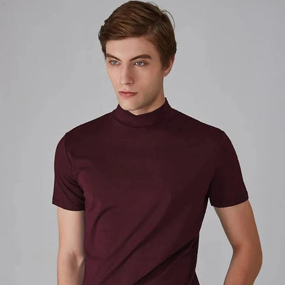 Men's Turtleneck Shirt with Cotton Blend Fabric and High Neck Design