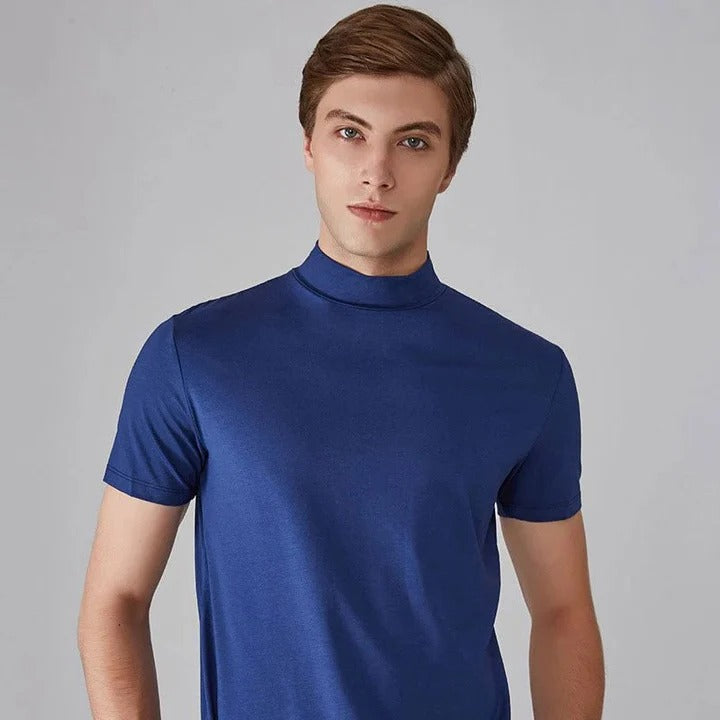 Men's Turtleneck Shirt with Cotton Blend Fabric and High Neck Design