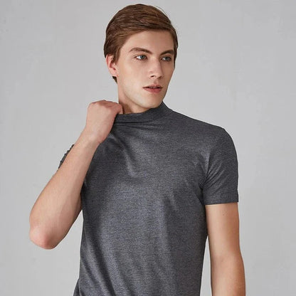 Men's Turtleneck Shirt with Cotton Blend Fabric and High Neck Design