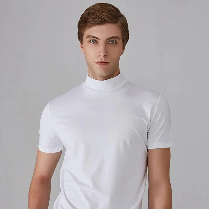Men's Turtleneck Shirt with Cotton Blend Fabric and High Neck Design