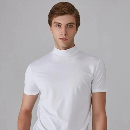 Men's Turtleneck Shirt with Cotton Blend Fabric and High Neck Design