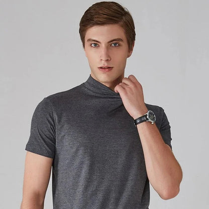 Men's Turtleneck Shirt with Cotton Blend Fabric and High Neck Design
