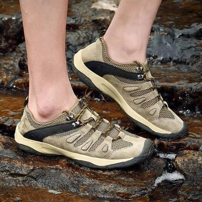 Hiking Shoes with Ankle Support and Deep Tread, Leather Mesh Upper
